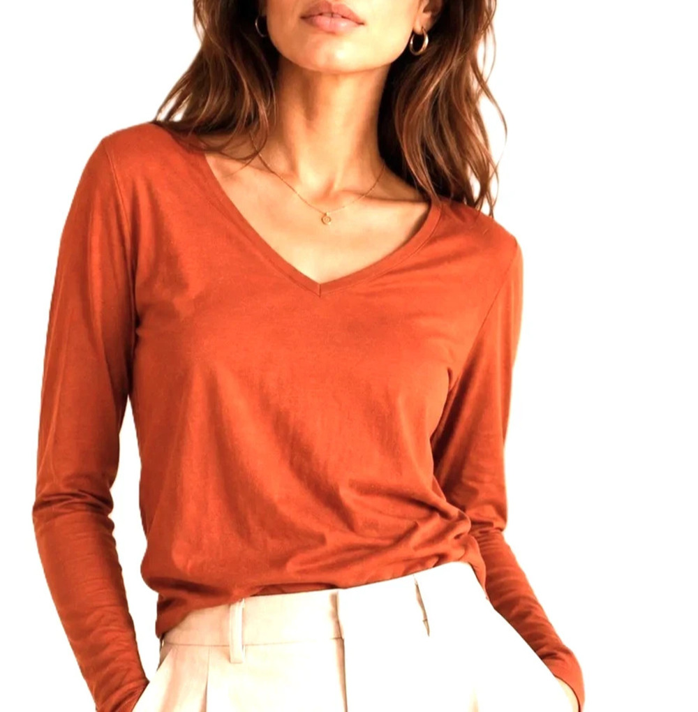 J. Jill Womens Orange knit Blend V-Neck Shaker Stitch Sweater Size L A010879
